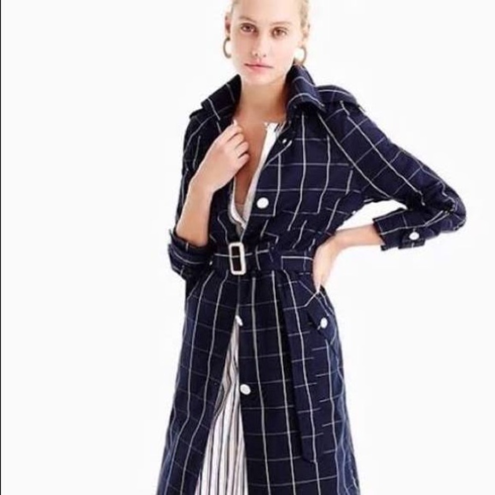J.Crew Collection | Navy Windowpane Trench Coat